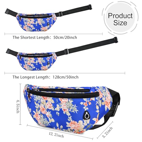 Fanny Pack for Women Men,Crossbody Water Resistant Sports Waist Bag Pack - color: 1pack-blueflower