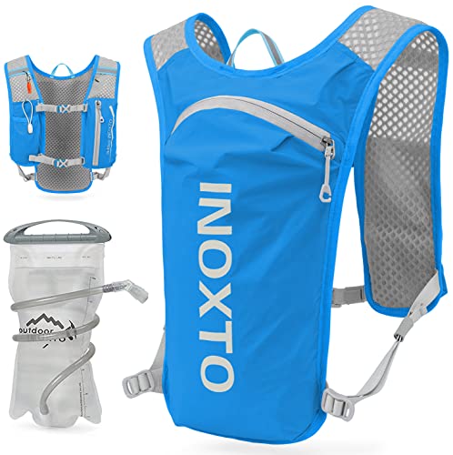 INOXTO Running Hydration Vest Backpack,Lightweight Insulated Pack with 1.5L Water Bladder Bag Daypack for Hiking Trail Running Cycling Race Marathon for Women Men - color: Blue White stripes