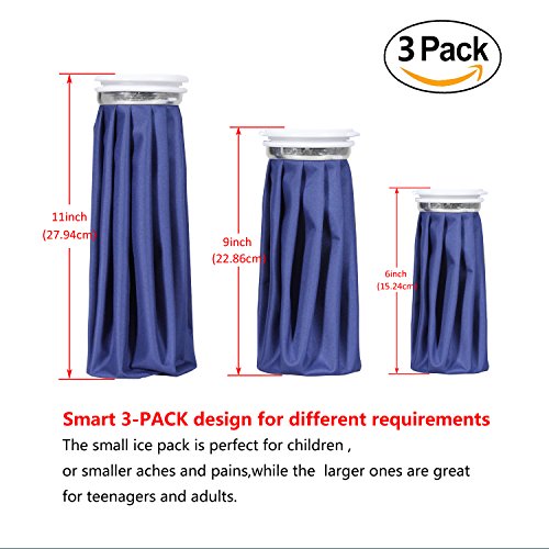 Ice Bag Packs of 3 - Reusable Hot & Cold Packs in 3 Sizes (6/9/11 inches) - size: 3 Count (Pack of 1)