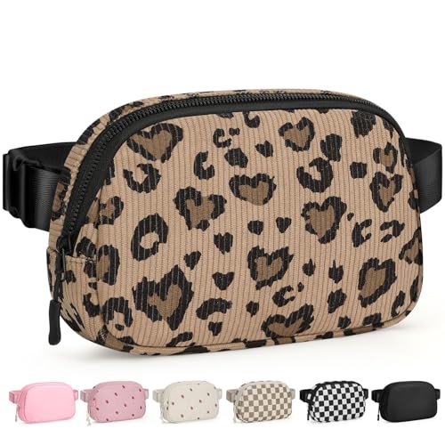 Pritent Fanny Packs for Women Crossbody Belt Bag With Zipper Back Pocket - color: Leopard Brown, size: Large
