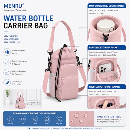 2 Pack Water Bottle Holder Bag with Strap for 30-40 Oz Bottles - color: black and pink