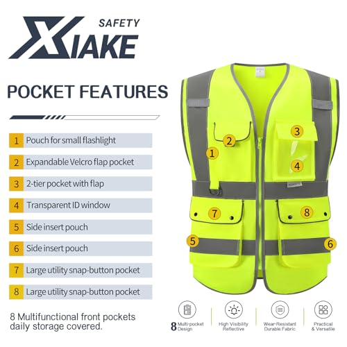 XIAKE Reflective Safety Vest for Men & Women High Visibility Class 2 Vest with Pockets Meets ANSI Standards - color: Yellow, size: Small
