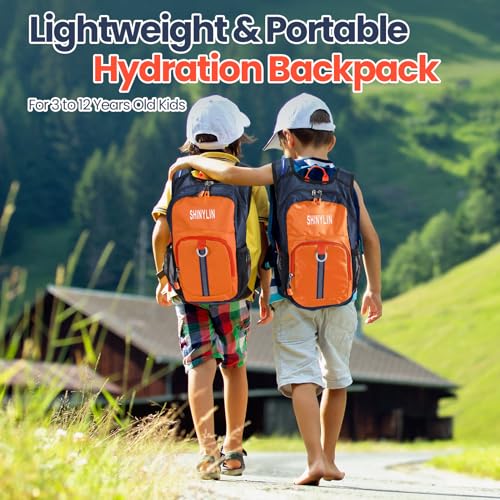 Shinylin Kids Hydration Backpack with 1.5L Water Bladder Hiking Backpack Lightweight for Boys or Girls Children Biking Climbing Running Cycling - color: Orange, style: Classic