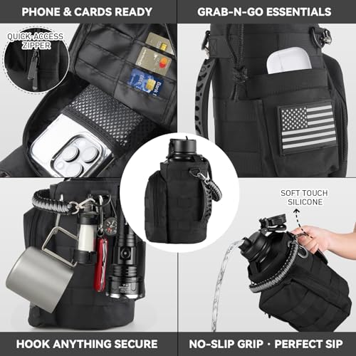 KXIAOCHEN Insulated Water Bottle with Strap, 48-Hour Cold, 2 Lids - color: Black Gray-B, size: 64 Ounces