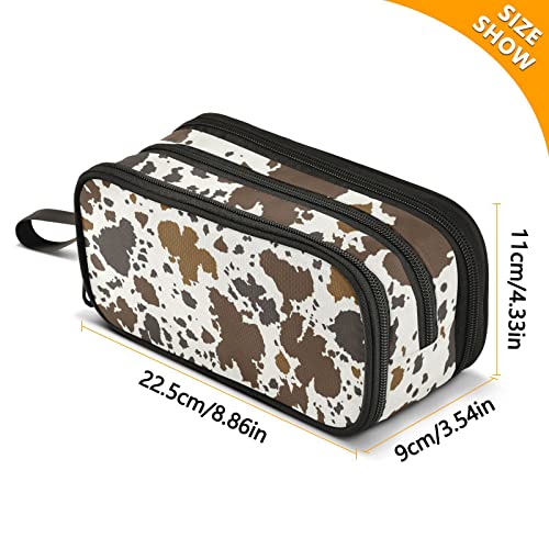 Fisyme Cow Print Brown Pencil Case Large Capacity Pen Box Makeup Pouch Holder Organizer Stationery Bag for School Office College Traval Adult - color: Multicolor-12
