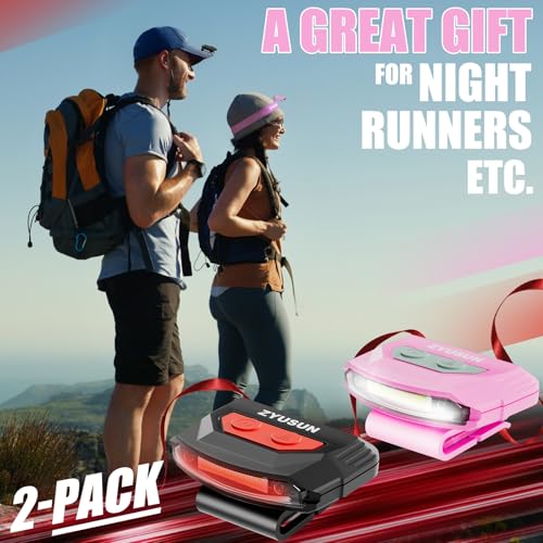 2-Pack Rechargeable Cap Light,Portable headlamps,Clip on Hat with Motion Sensor,Lightweight IPX4 Waterproof,Night Vision LED Lights for Hunting Fishing Camping Hiking Cycling (Pink+Red) - color: Red+Pink