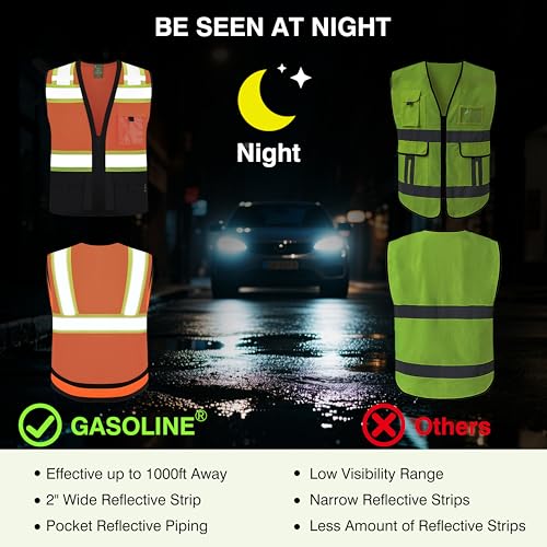 Gasoline Class 2 High Visibility Reflective Safety Vests Women & Men - color: Orange Black, size: X-Small