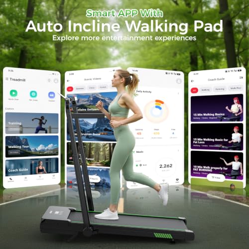 AKLUER Walking Pad Treadmill with 12% Auto Incline Adjustable Handlebar - color: Black