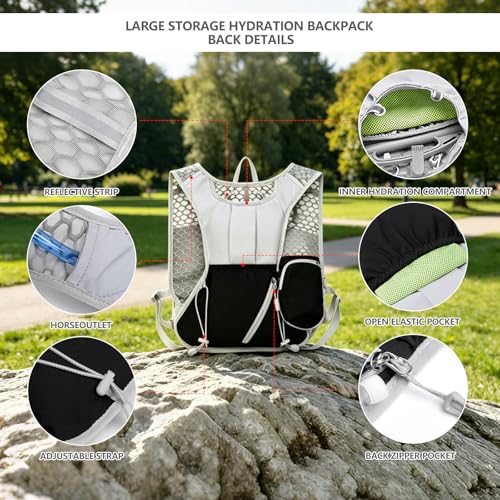 Running Vest for Women Men,Hydration Backpack with 2L Hydration Bladder,Lightweight Hydration Vest with Adjustable Straps&Pockets&Reflective Strip&Whistle,Water Backpack for Hiking Biking Marathon - color: White Blue
