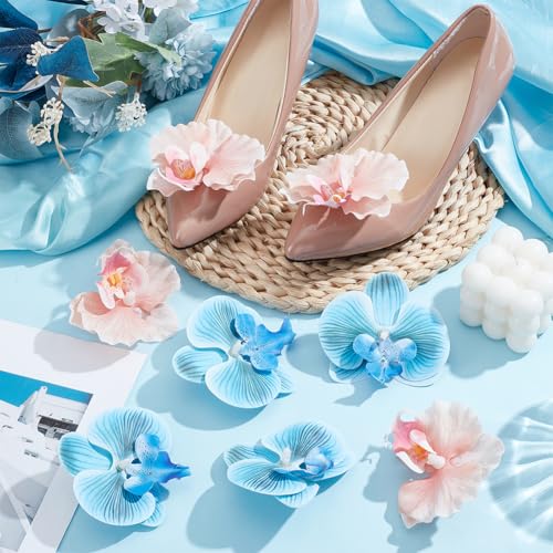 NBEADS 2 Pairs 2 Styles Flower Shoe Clips, Butterfly Orchid Shoe Buckle Clips Flower Sandals Decor for Women