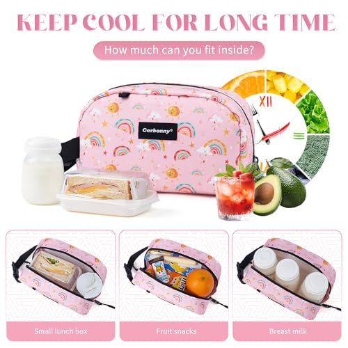 Cerbonny Small Cooler Bag,Freezable Lunch Bag,Built-in ice pack - color: Pink-Rainbow