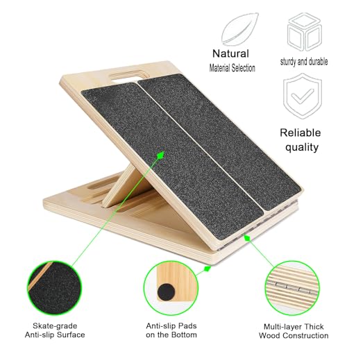 Wooden Slant Board, Portable Calf Stretcher, Adjustable 5 Incline Levels Stretch Board Support 500 lbs for Plantar Fasciitis Relief Therapy Foot Exercise Achilles Tendon - Home Gym