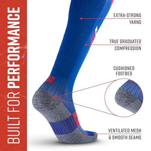 MudGear Graduated Compression Socks, Durable, Sweat-Resistant OCR Performance Socks with Cushioned Footbed, Made in USA - color: Blue, size: Large