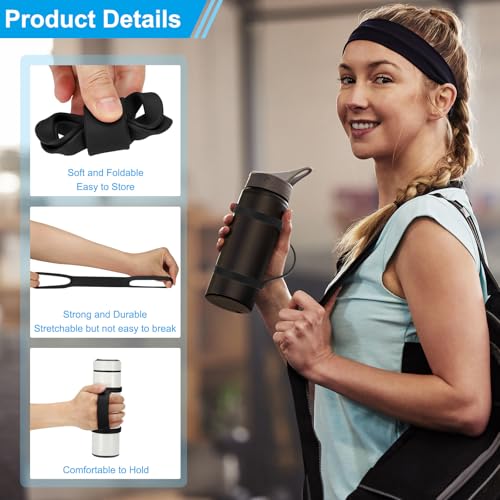 PATIKIL Water Bottle Carrier Grip, Portable Soft Silicone Non-Slip Water Handle Grip Water Bottle Holder Strap for Running - color: Black
