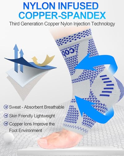 LISEPWU Copper Ankle Brace for Men & Women, Ankle Compression Sleeve 1 Pair - color: Blue-gray, size: Small