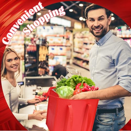 10 Pack Large 18L Insulated Grocery Bag Bulk Zippered, Red - color: Red