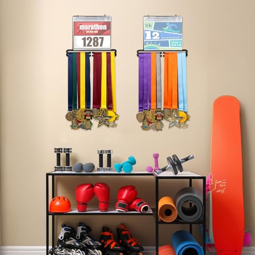 Medal Hanger Display for Runner Race Bib and Medal Display Rack Steel Black