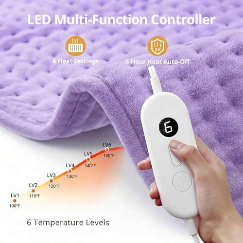 Heating Pad for Back Pain Relief, FSA Eligible HSA, 17" x 33" XXX-Large Heating Pads for Period Cramps, Electric Heating Pad XL with 6 Heating Settings, Moist Dry Heat, Auto-Off, Washable - color: Light Purple