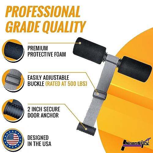 NordStick Nordic Hamstring Curl Strap - Original Nord Stick Exercise Set for Home and Travel - 5 Second Set Up - style: Nordstick - Black, Grey
