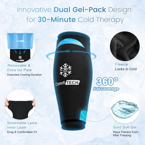 ComfiTECH Dual-Gel Shin Splint Ice Pack Wrap with 30-Min Cooling, M, 2P - size: Medium