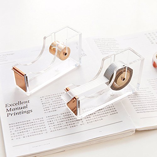Acrylic Gold Tape Dispenser,Clear Acrylic Desk Dispenser Kit , Modern Design Office Desktop Tape Dispense