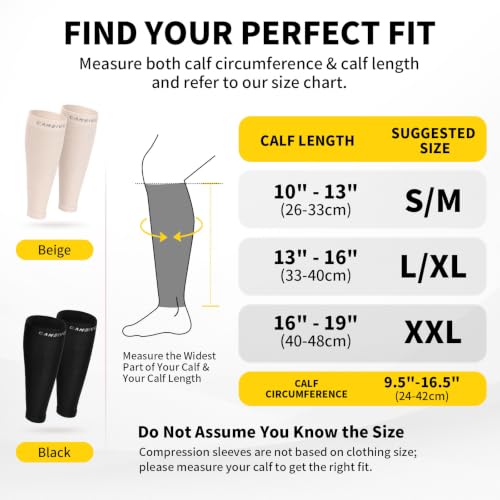 CAMBIVO Calf Compression Sleeves for Women Men, 12-18mmHg, Black - color: Black, size: Large