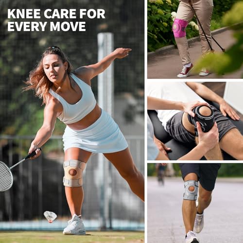 CAMBIVO Knee Brace with Side Stabilizers & Gel Pad, Open Patella Adjustable - color: Beige, size: Large