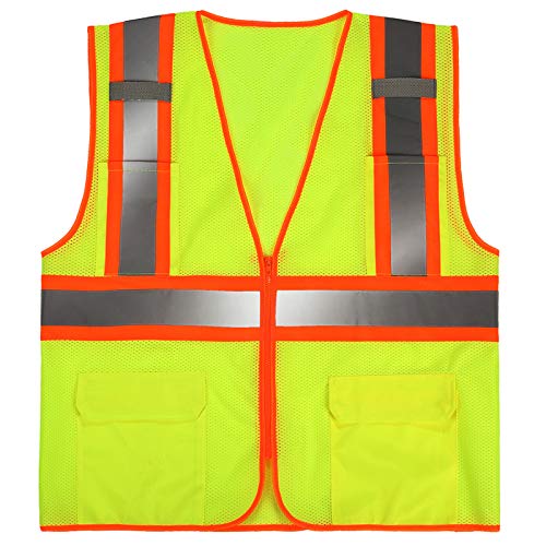 High Visibility Reflective Safety Vest with Zipper and Pockets Yellow,M - color: Yellow, size: Medium