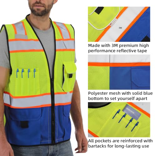 Dib Safety Reflective Safety Vest Made with 3M Tape, Yellow and Blue XL - color: Yellow & Blue, size: X-Large