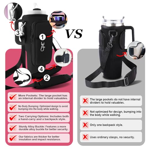 Stanley Carrier Bag for Stanley 40oz/30ozTumbler with Phone with 2 Adjustable Strap,3 Pockets Bottle Stanley Cup Carrier Bag & Case,Accessories for Hiking Travelling - color: Black