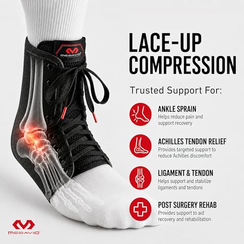 McDavid Adjustable Ankle Brace for Women Men, Sprained Ankle Support, Achilles Tendon Support, Injury Recovery, Lace Up Ankle Stabilizer Wrap for Running, Basketball, Volleyball, Soccer, Sports - size: X-Large