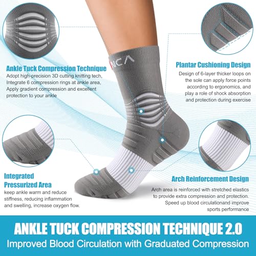 NEENCA Professional Compression Socks for Women Men Circulation, 20-30 mmHg - color: Gray White - 2 Pairs, size: Large