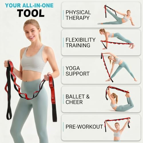 Acozycoo Stretching Strap with Loops for Physical Therapy,Knee,Leg Lifter - color: Red, size: Length: 86 Inch, Width: 1.5 Inch