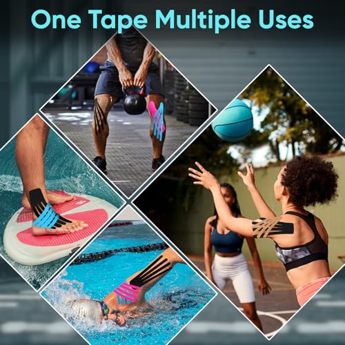 TEAWOO PreCut Kinesiology Tape for Knees, Knee Tape for Knee Pain Relief - color: Black, Beige & Blue, Pink