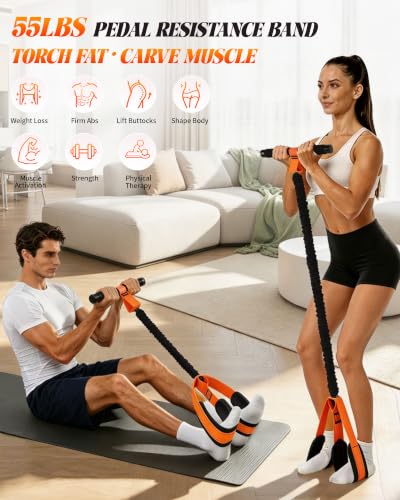 Pedal Resistance Bands with Handles, 2026 Upgraded 55LBS Exercise Bands