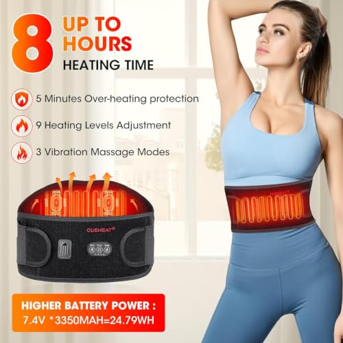 CUEHEAT Heated Waist Belt, Dual-Zone Back and Belly Vibration - size: 49 inches