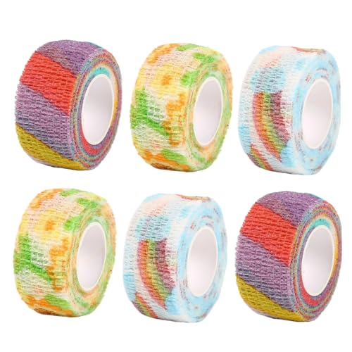 6 Pack Finger Wrap Bandage Self Adhesive Elastic Cohesive Tattoo Grip Tape for Sport Vet Wrist Toe Thimble - color: Colorful06