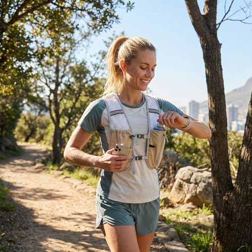 Hydration Backpack Lightweight Running Vest for Women Men with 500ml Soft Flask Hiking Daypack - color: Khaki+500ml Soft Flask
