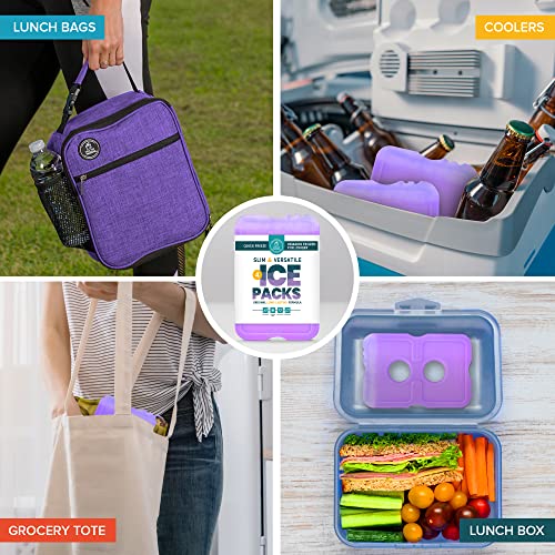 Healthy Packers Ice Packs for Lunch Boxes, Slim Cooler Ice Packs - color: Purple (4 Pack)
