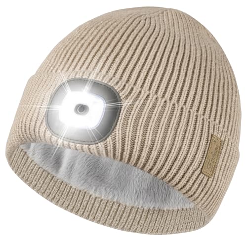 Etsfmoa Beanie with The Light,Fleece Lined Beanie Warm Hat,Gifts for Men - color: Khaki