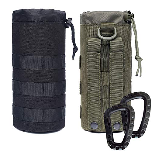 Water Bottles Pouches - 1000D Tactical Molle Drawstring 32OZ Hydration Carrier Bag - color: 2 Pack Black+Green
