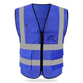 HYCOPROT High Visibility Mesh Safety Reflective Vest with Pockets and Zipper, Meets ANSI/ISEA Standards - color: Blue, size: Small