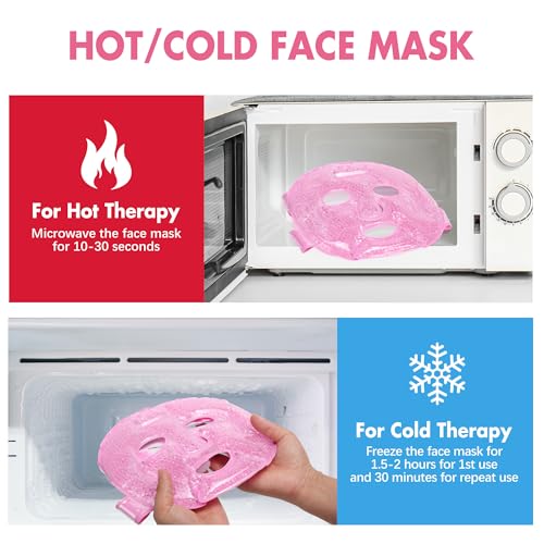 LotFancy Face Ice Pack, Reusable Ice Face Mask, Gel Bead Cold Face Eye Mask, Hot Cold Compress for Puffiness, Facial Routine, Post-Surgical Recovery, Headache, Skin Care, Post Laser Care (Pack of 2) - size: Universal (Pack of 2)