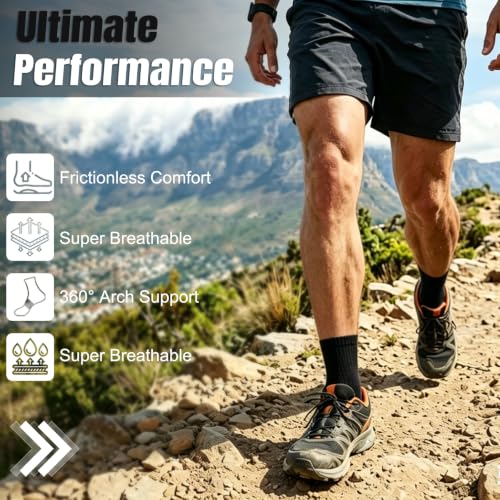 Men's Cushioned Ankle Socks, Athletic Running Gym Socks 6 Pairs - color: 6 Pairs Pure Black, size: 10-13