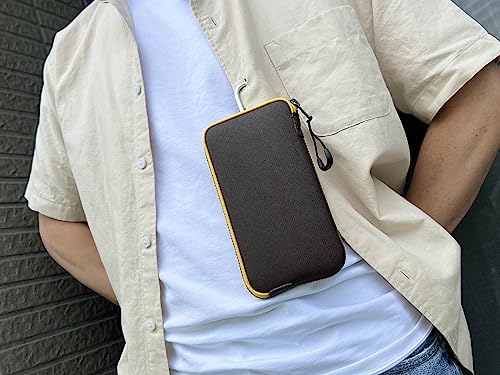 OneJoy Neoprene Phone Pouch, Lightweight Protective Cellphone Sleeve with Large Zipper Opening, Inner Pocket, Thermal Insulated, Durable Cell Phone Carrier for iPhone & Smartphones [ Brown ] - color: BrownYellow