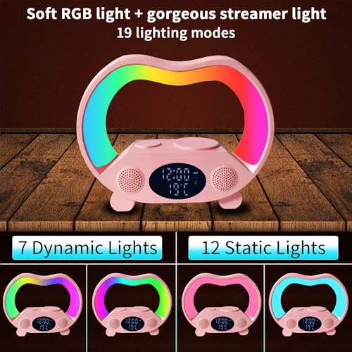 IHAO 6in1 Multi Functional Wireless Charger Bluetooth Speaker Time&Temperature Display Alarm Clock 7-Color LED Night Lights Fast Charger for Phone Apple Watch Earbuds Remote Control-Black - color: Wireless Charger Alarm Clock Zs932 Black