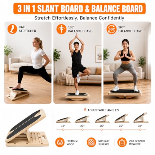 3-in-1 Adjustable Wooden Slant Board for Calf Stretching