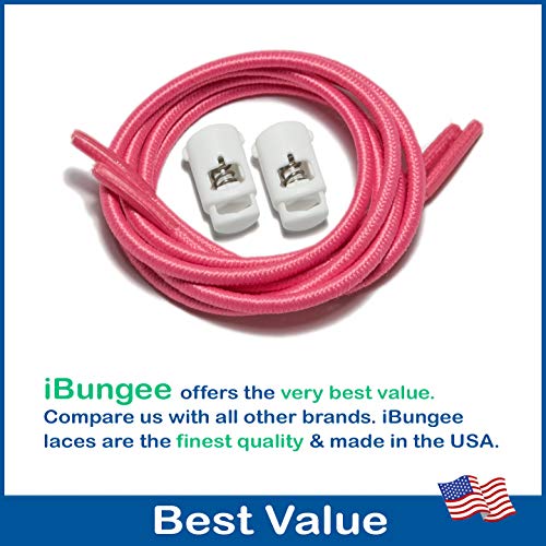 IBUNGEE LACES (Elastic No Tie Shoelaces (Made in the USA) - color: Pink, size: 22-inch
