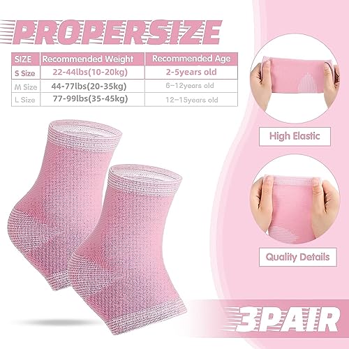 Tarpop 3 Pair Girls Ankle Brace Compression Sleeves, Pink, Large - color: Pink, size: Large
