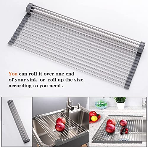 Ahyuan Roll up Dish Drying Rack Over The Sink Kitchen Roll up Sink Drying Rack Portable Dish Drainer Foldable Dish Drying Rack (Warm Gray, 20.5''X19.7'') - color: Warm Gray, size: Rectangle 20.5 inches x 19.7 inches
